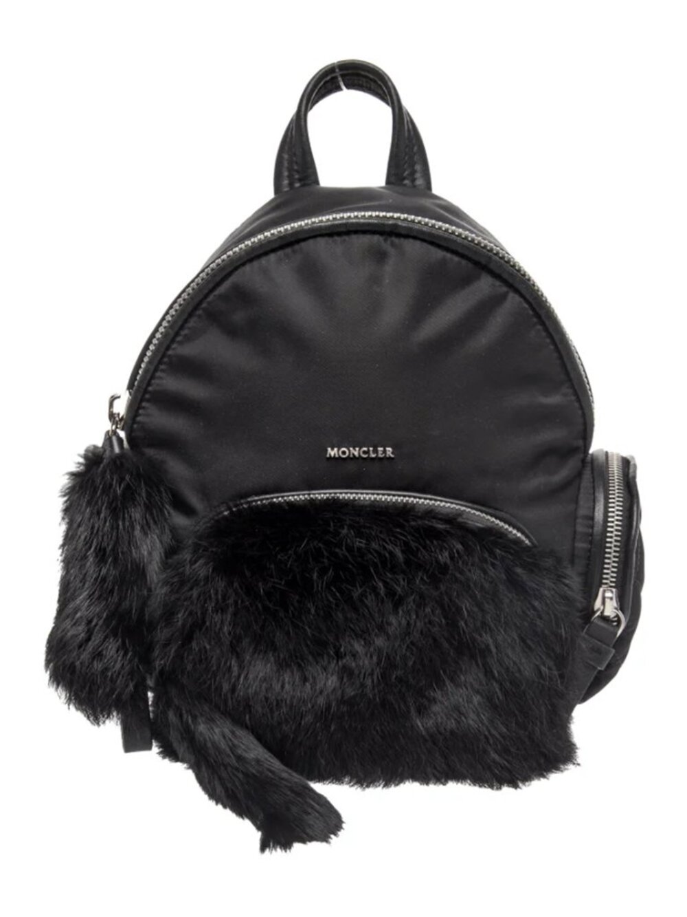 Moncler Nylon Black Backpack Rabbit Fur Trim